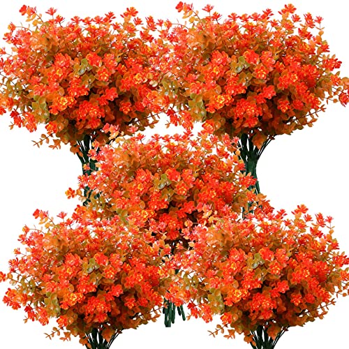 Gormiya 10 Bundles Outdoor Fall Artificial Flowers Uv Resistant Autumn Fake Plastic Faux Hanging Greenery Shrubs Plants Arrangement For Backyard Window Box Porch Patio Garden Home Decor, Orange #TOP1