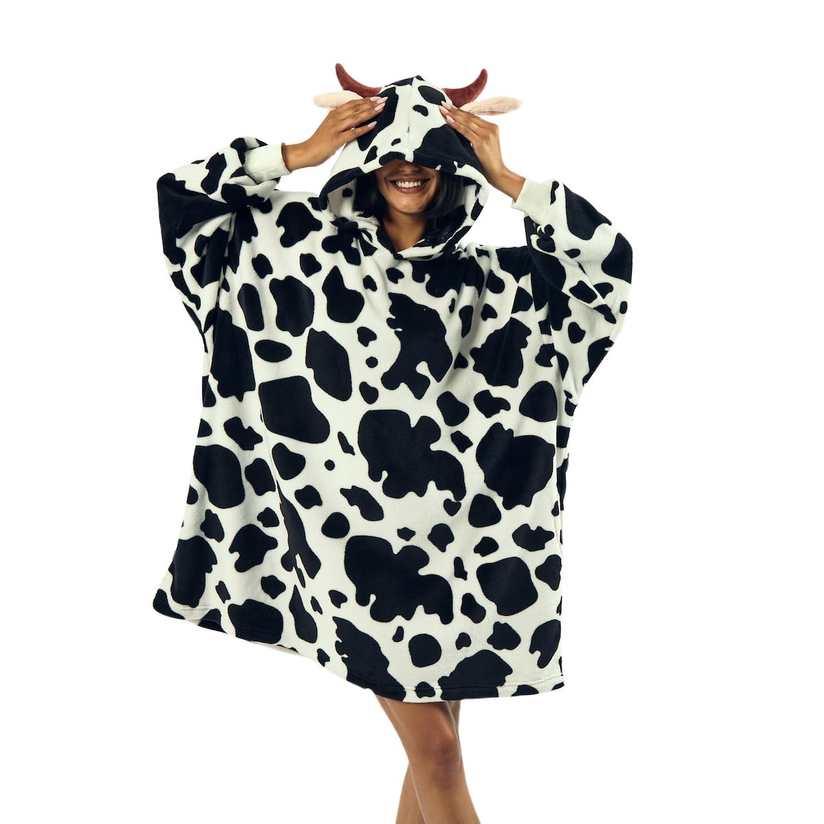 Bioworld Cow White Oversized Hoodie Wearable Blanket-OSFA