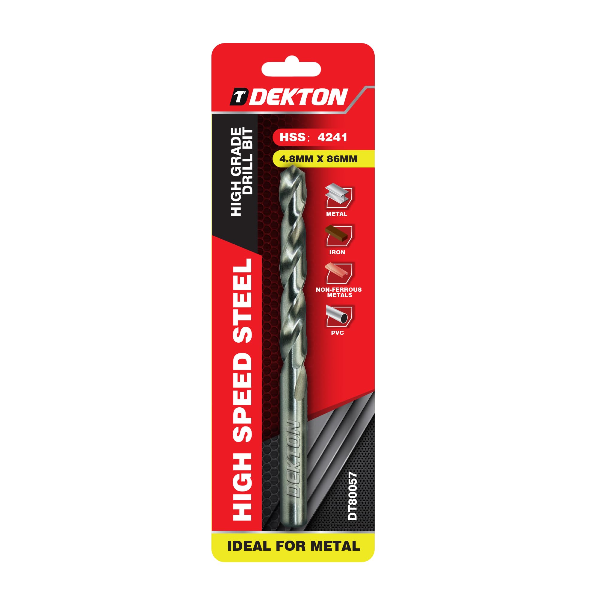 Dekton HSS-R Edge Ground Drill Bit 4.8mm x 86mm | 118-Degree Angle Point | High-Speed Steel | Ideal for Metal Drilling | Versatile for Wood & Plastic | Precision Engineered for Superior Performance
