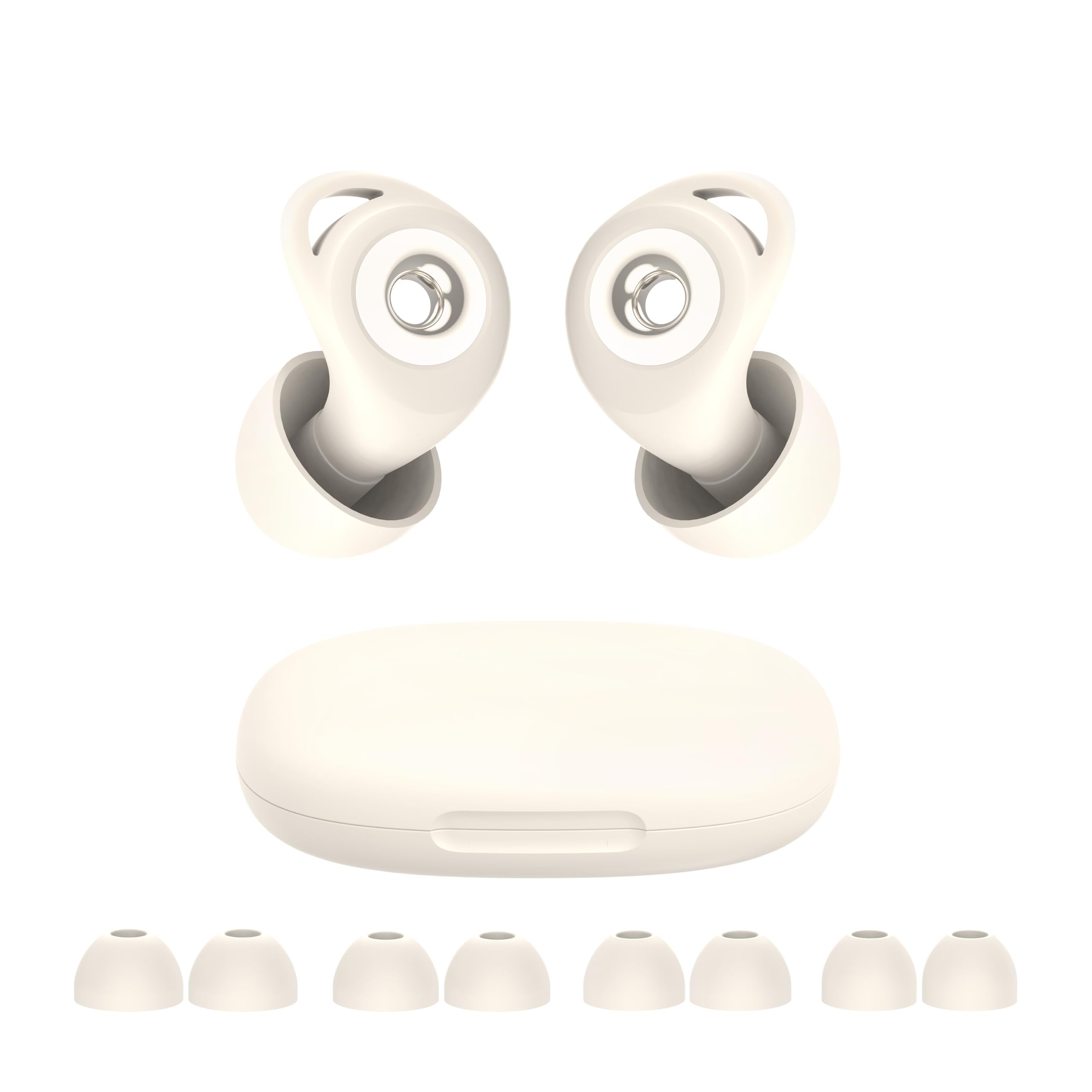 Bouchons d'oreille silicone anti-bruit pour dormir 32dB | lavable, réutilisable, 4 tailles XS/S/M/L, étui inclus, pour dormir, ronflement, voyage, concert, Blanc ivoire