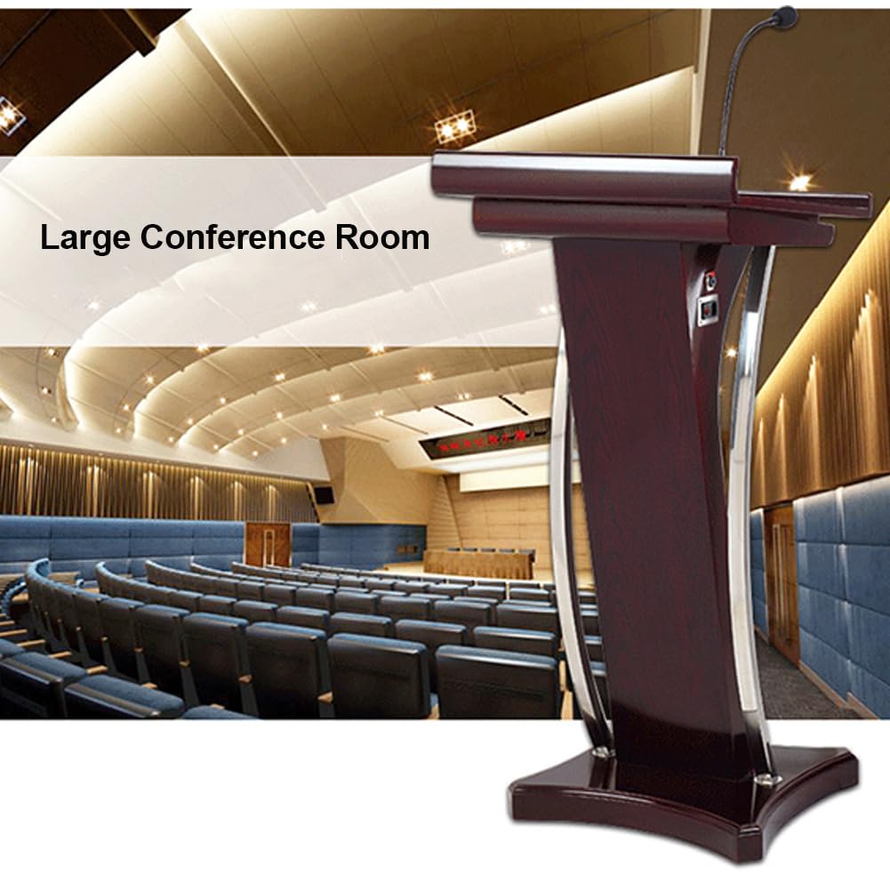 Pupitre Discours avec Micro, Bureau Debout sur Podium Pupitre de Salle de Classe pour Conférence Auditorium Séminaire École Cours, 54x57x120cm Black