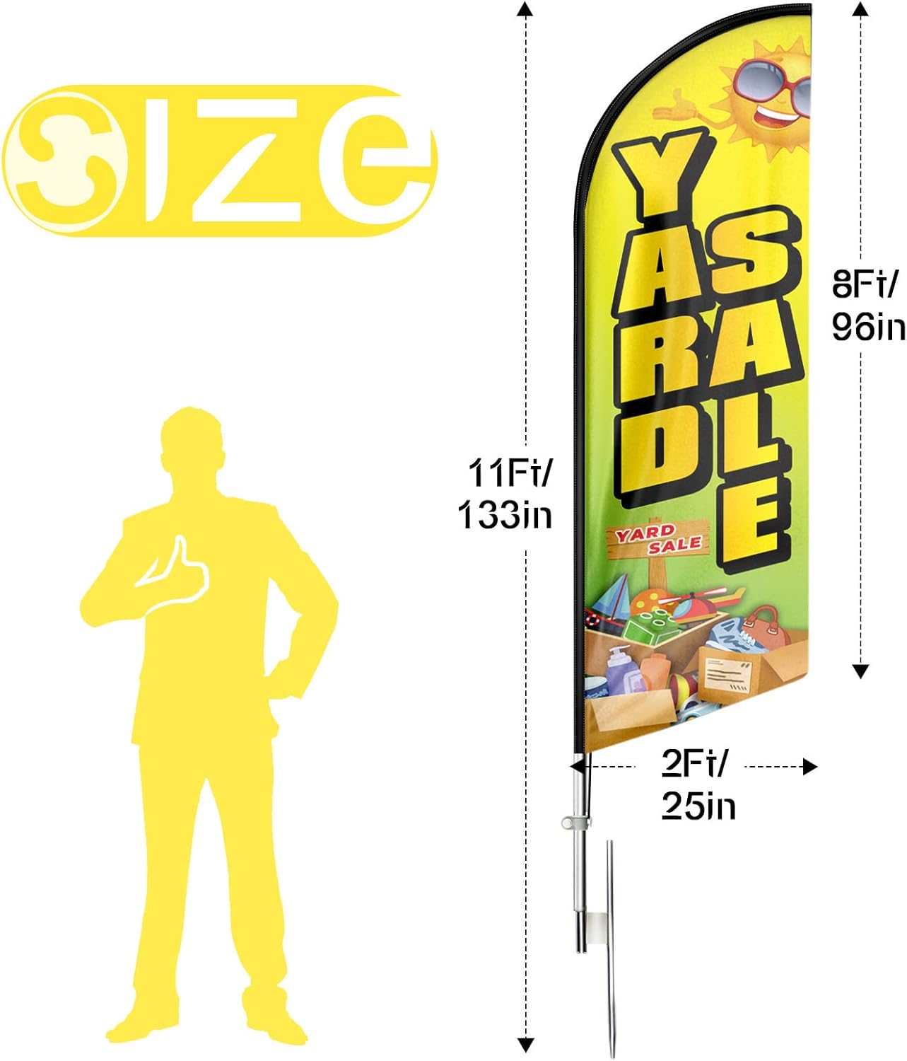 Yard Sale Feather Flag Pole Kit and Ground Stake, 11FT Advertising Swooper Business Sign Flag Pole Kit for Yard Sale
