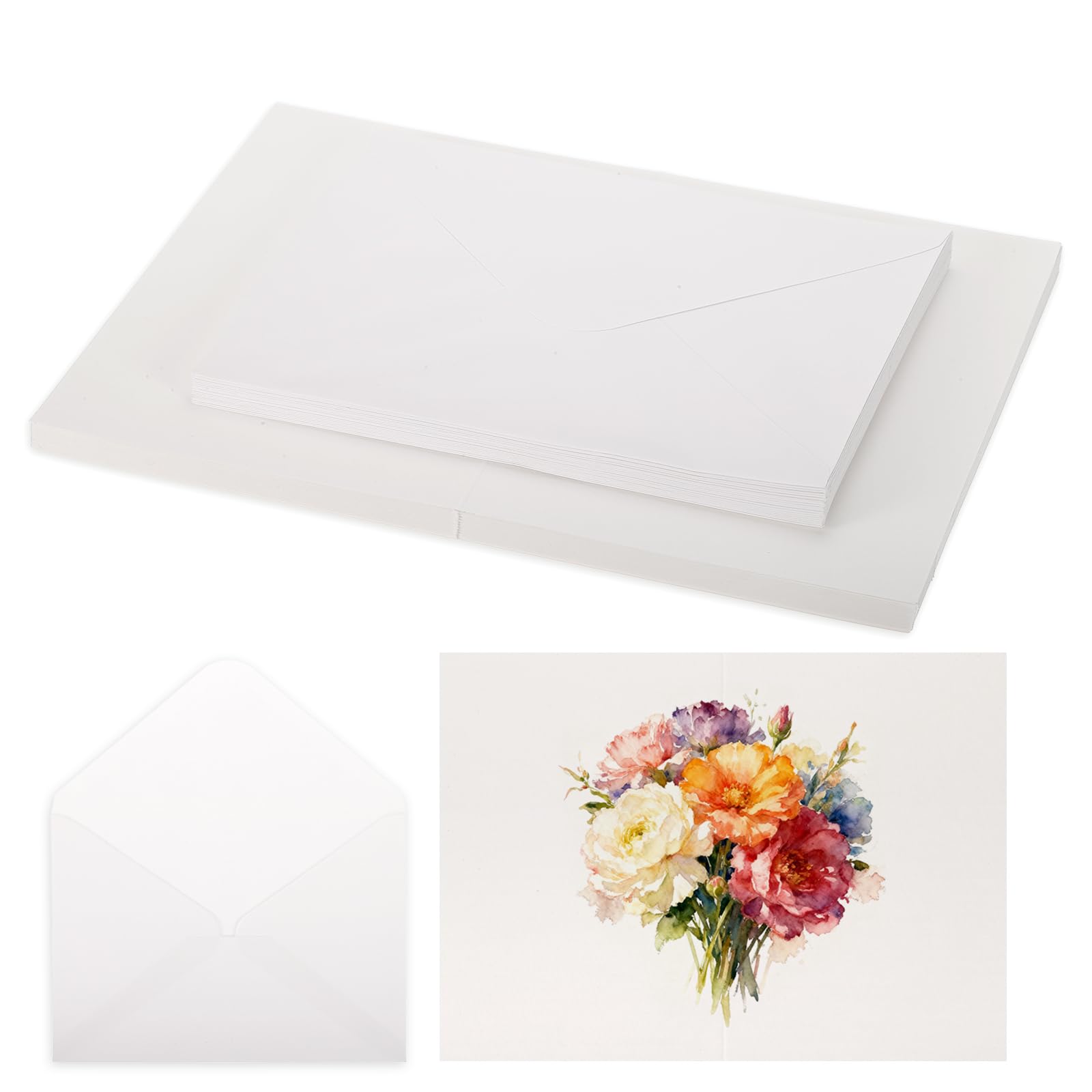 MECCANIXITY Lot de 40 feuilles de papier aquarelle avec enveloppes, 17,8 x 25,4 cm, 63,5 kg/300 g/m², papier aquarelle presse à froid pour carnet de croquis, journal (coin droit)
