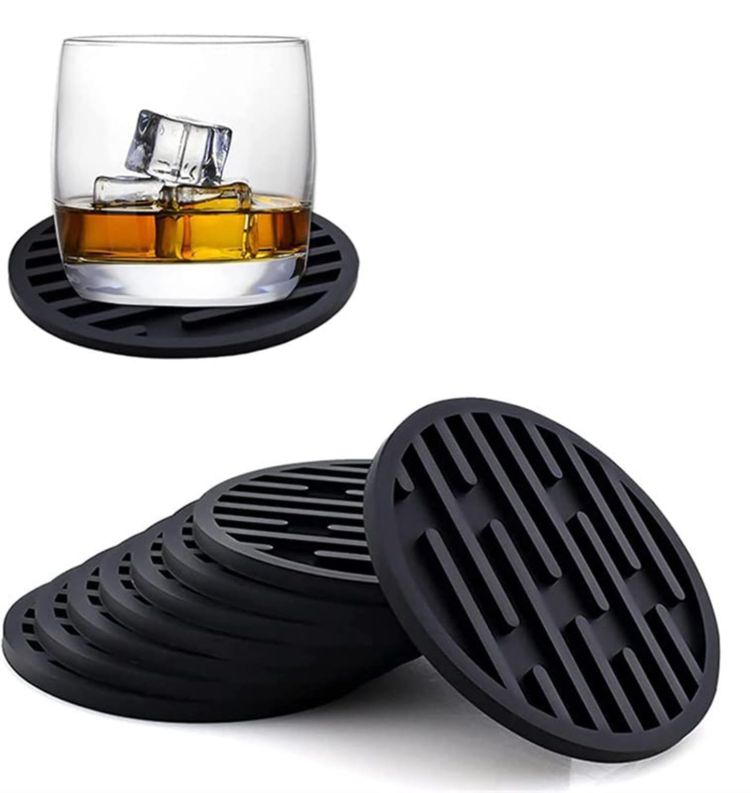 MosQuick® Silicone Coaster Set of 4 Silicone Pot Holder Drink Coasters Perfect Tea Coasters for Dining Table for Hot Pots All Type of Glasses Mugs Beer Whisky Coasters hot and Cold - Black-image-36