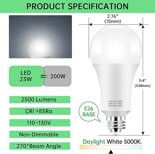 Miniatura 2 de KINDEEP Bombillas LED equivalentes a 150 W-200 W, A21 23 W, súper brillante, 5000 K, luz blanca diurna, 2500 lúmenes, bombilla E26 no tenue de