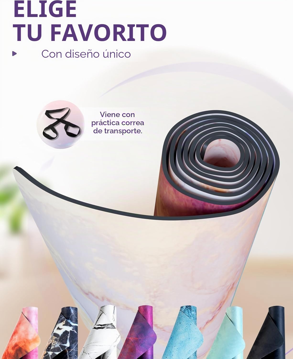 Esterilla de yoga de caucho natural ecológico y antideslizante, con diseño y correa de transporte, 183 x 68 x 4 mm