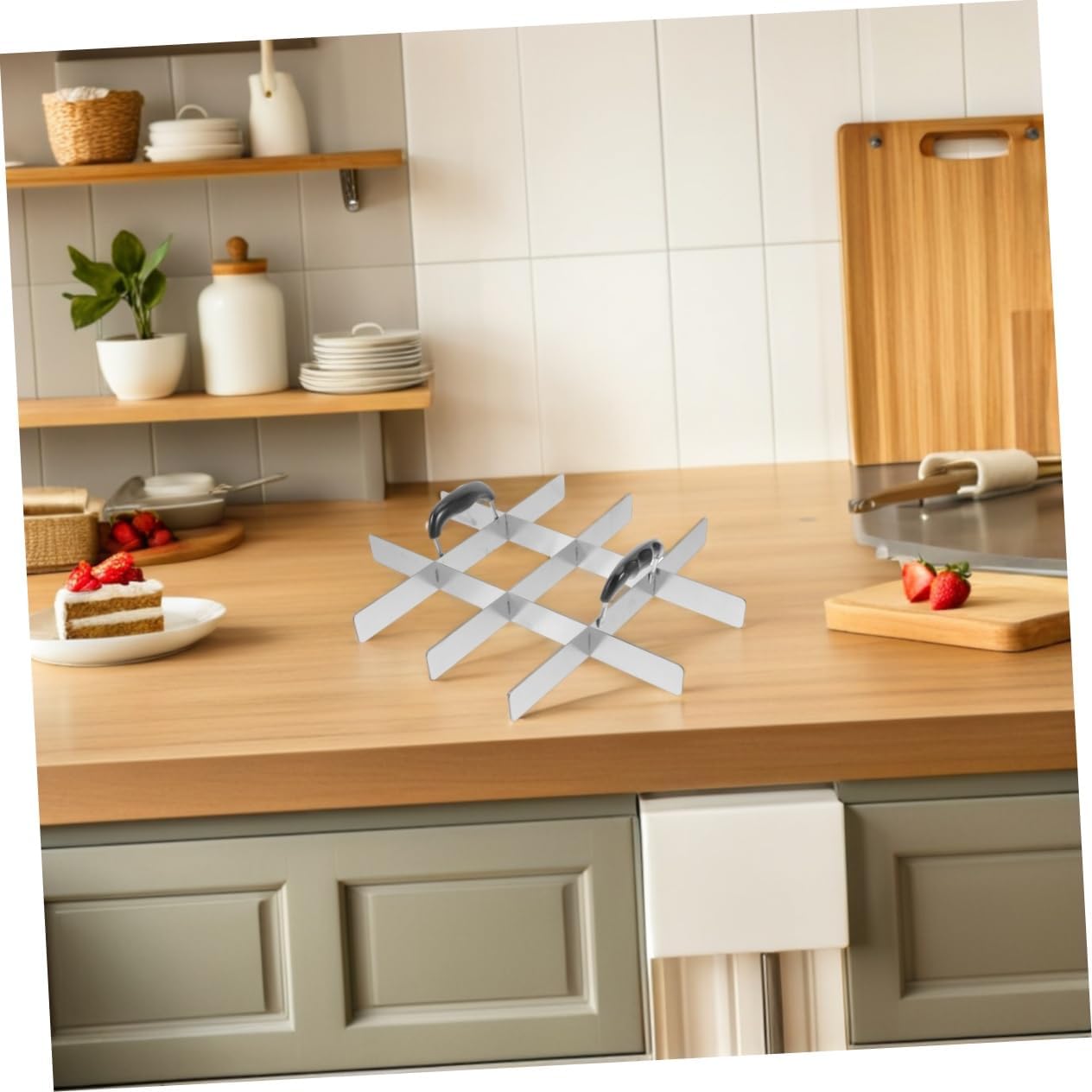 Sosoport Stainless Steel Cake Divider Crust Cutter Precision Slicing Tool Multiuse Pastry Cutter Tiramisu Rice Slicer Dessert Divider Baking Knife Slicer Efficient Storage
