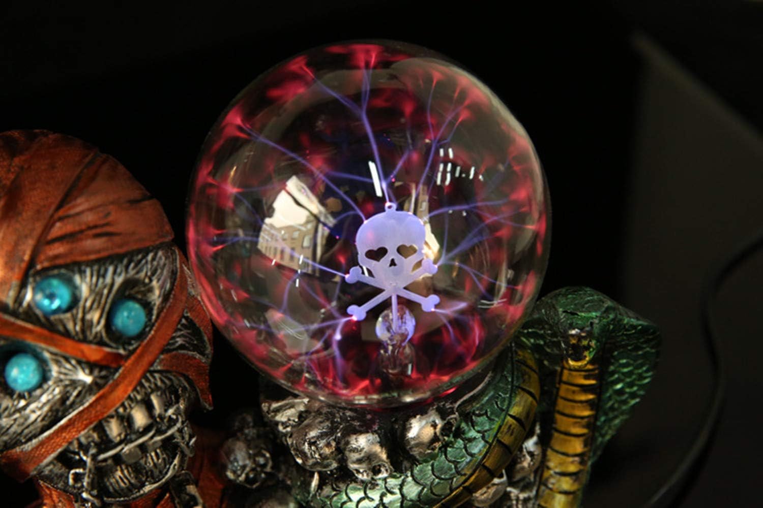 Magic Skull Mummy Plasma Ball Touch & Sound Interactive Electric Toy Night Light Lamp Statue for Decorations Parties Bedroom