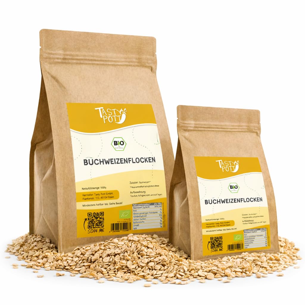 Tasty Pott Bio Buchweizenflocken I Vorratspackung I Für Müsli & Porridge I Zum Backen I Getreideflocken I Brot Backen I Over Night Oats I Bucheizen I Im Beutel 3000g (2x3000g)
