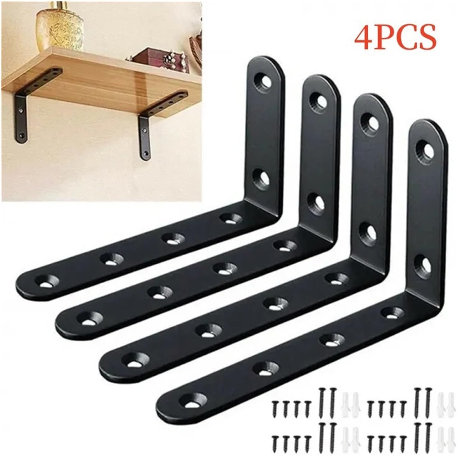 4Pcs Cast Iron Heavy Duty Support Wall Mounted L Shaped Angle Shelf Brackets with Screws Furniture Hardware Accessories