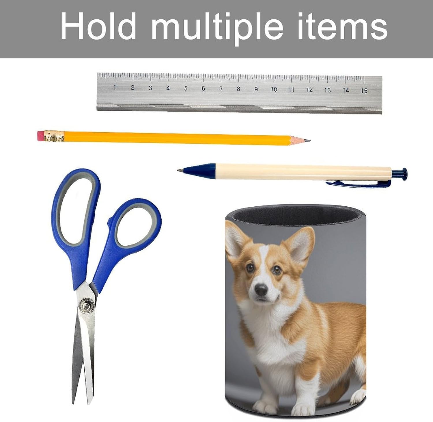 Round Corgi Dog Pen Holder for Desk Storage Remote Brush image 5