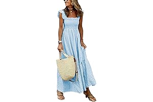 Women's Retro Plaid Smocked Long Dress