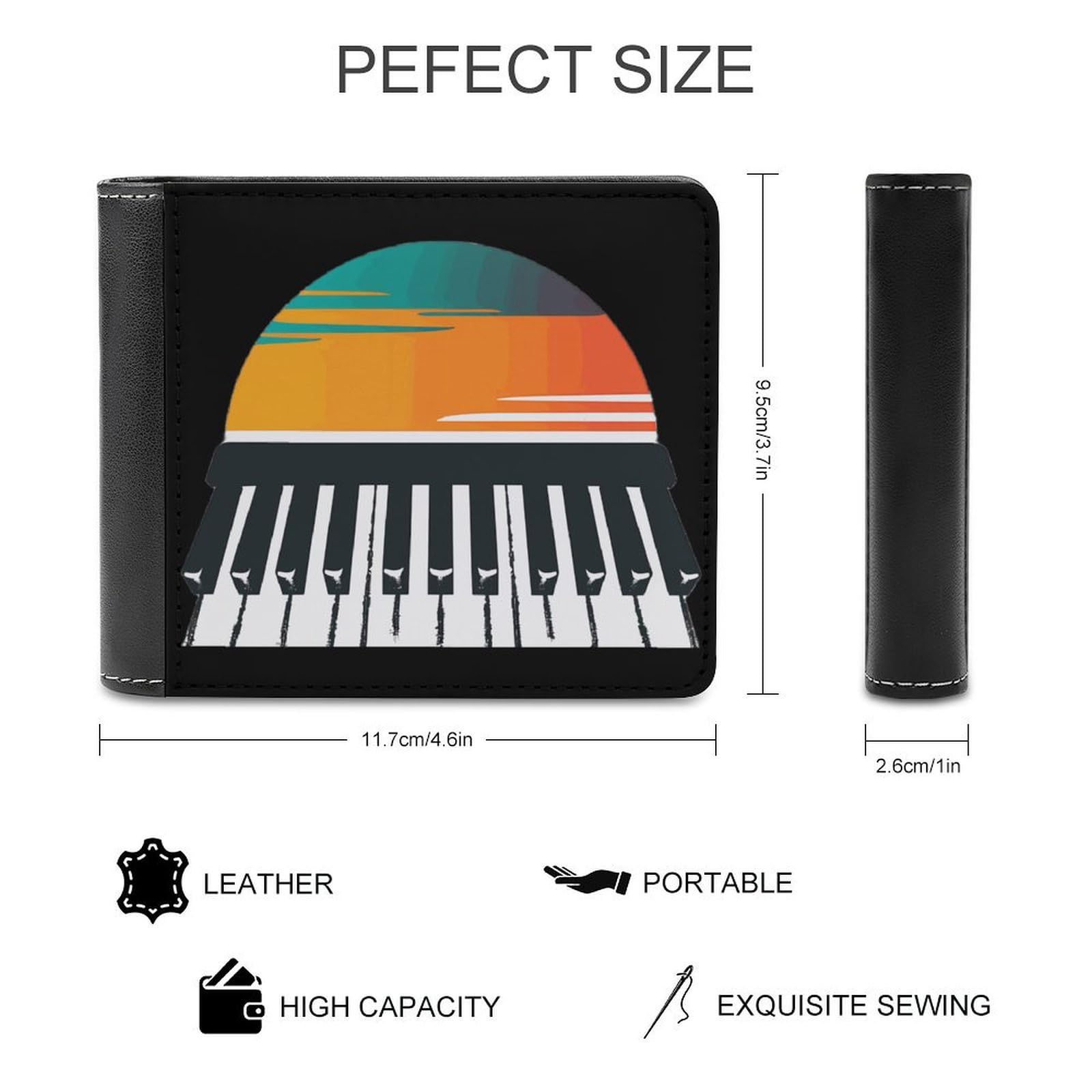 Vintage Piano Keys Funny Billfold Wallet Credit Card Holder Slim Passcase Pouch Purse for Men Women