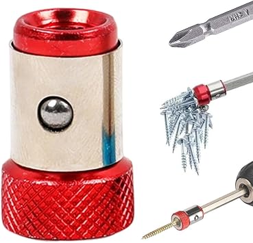 Upgraded Screwdriver Head Magnetic Ring, 2025 New 1/4 Inch/ 6.35 mm Universal Magnetizer Screw Removable for Hex Screwdriver and Power Bits, Metal Magnetic Screw Ring Bit Red