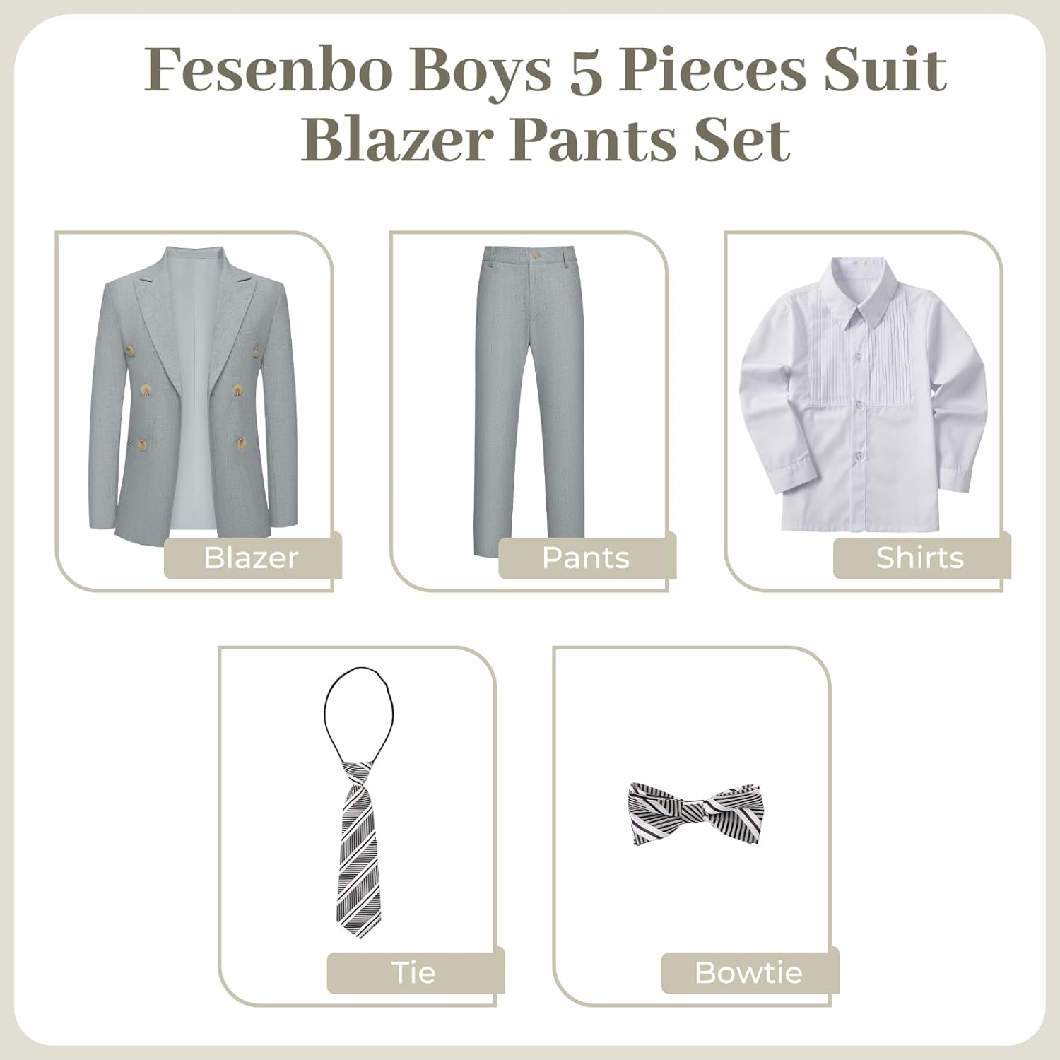Boys Linen Suits 5 Pieces Summer Wedding Ring Bearer Light Weight Double Breasted 2 Button Formal Suit Kids Tuxedo - Image 4