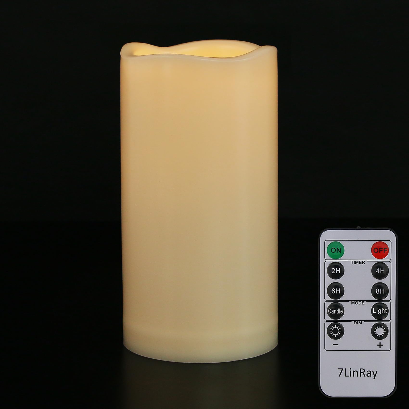 7LinRay 3" x 6" LED Flameless Pillar Candles with Remote and Timer, Outdoor Waterproof Battery Operated Flickering Flameless Candles for Home Holiday Decor, Ivory White, Plastic, 1 Pack