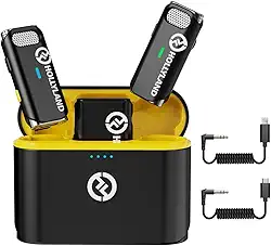 Sistema Microfone Sem Fio Hollyland Lark M1 Lapela Cancelamento Ruído Bateria até 8h Plug and Play Compatível com Câmeras Dslrs Android e Ios Gravações Entrevistas Streaming ao Vivo