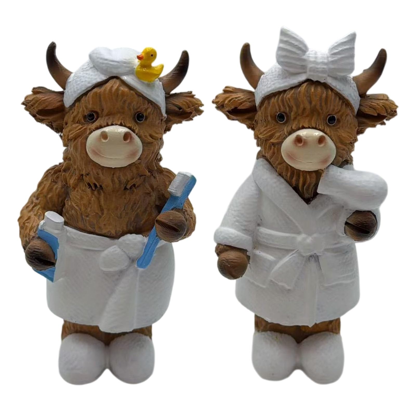 Zentriva Highland Cow Figurine, Resin Statue in Bathrobe for Bathroom Decor