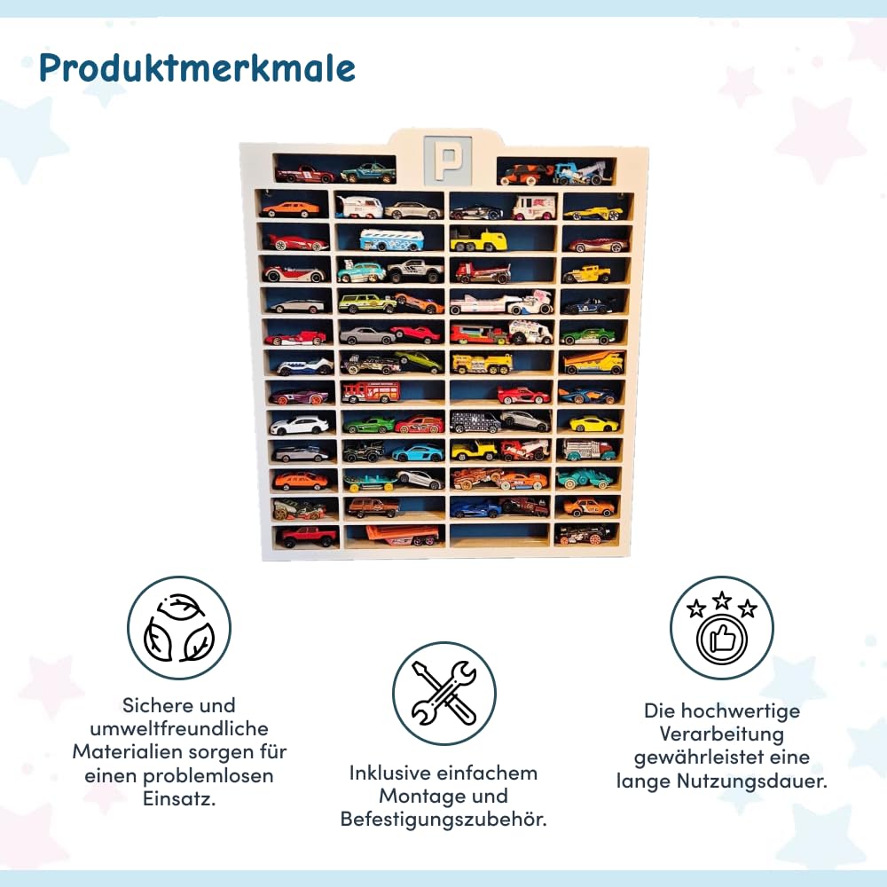 Sammlervitrine Fächer Setzkasten Holz Sammelbox Car Display Parking, Kinderzimmerregal, Kinderzimmerdekoration, Hängeregal für Zubehör und Spielzeug