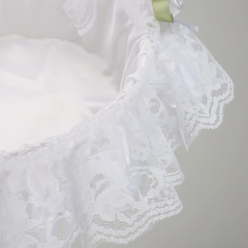 Miniatura 5 de Cestas de flores de marfil para bodas, cesta de niña de flores decorada con encaje, flores de satén y cristal artificial, cestas de boda grandes