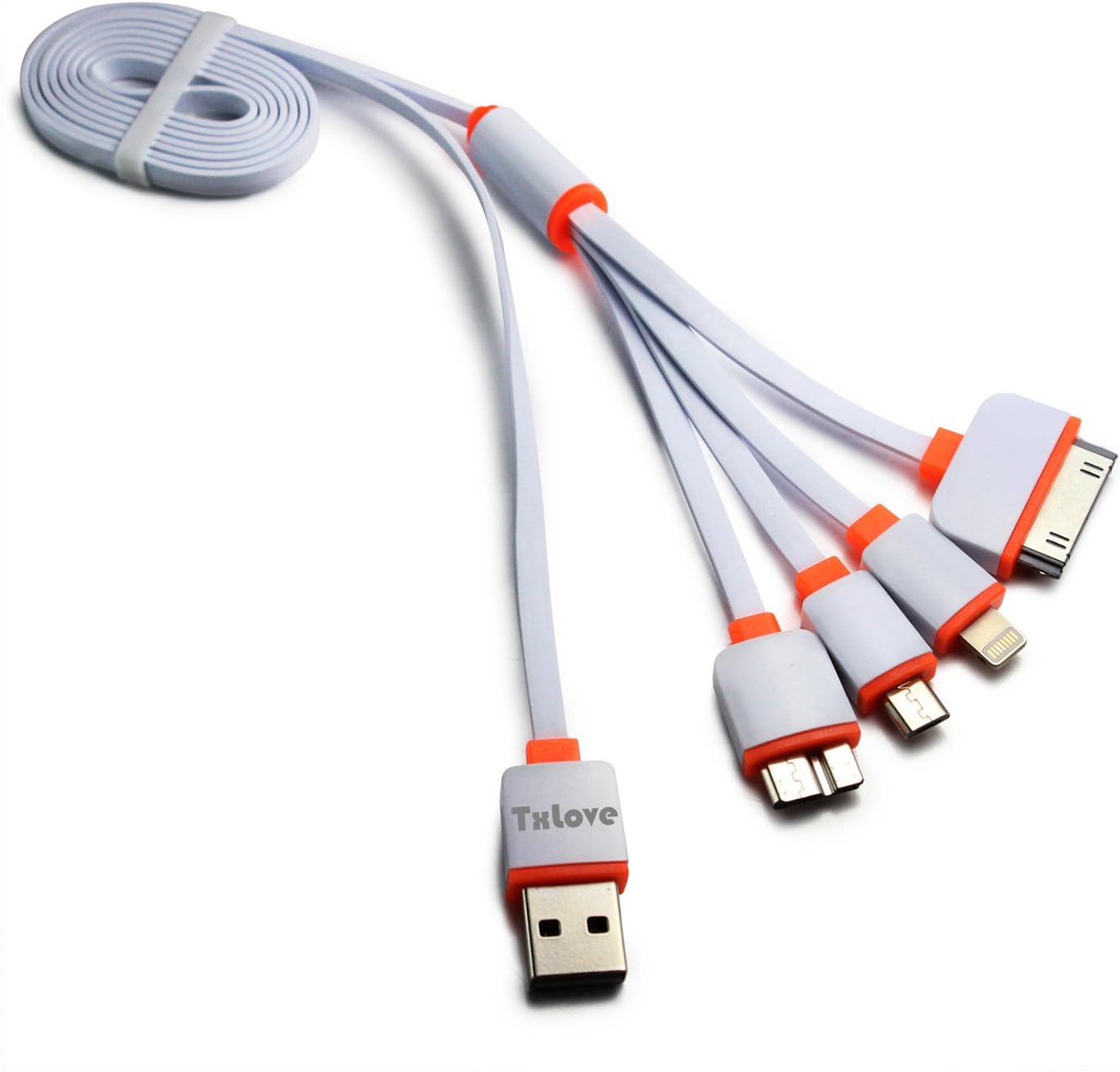 cable life TxLove 4 in 1 Multiple Adjustable USB Adapter Charging Cable Connector And Micro USB for iPhone 6, 6 Plus, 5 / 5S / 5C, iPad 4th Gen, iPad Air, iPad Mini, iPod touch 5th Gen, iPod Nano 7th Gen, Samsung Galaxy S5 and Samsung Galaxy Note 3 (orange with white)