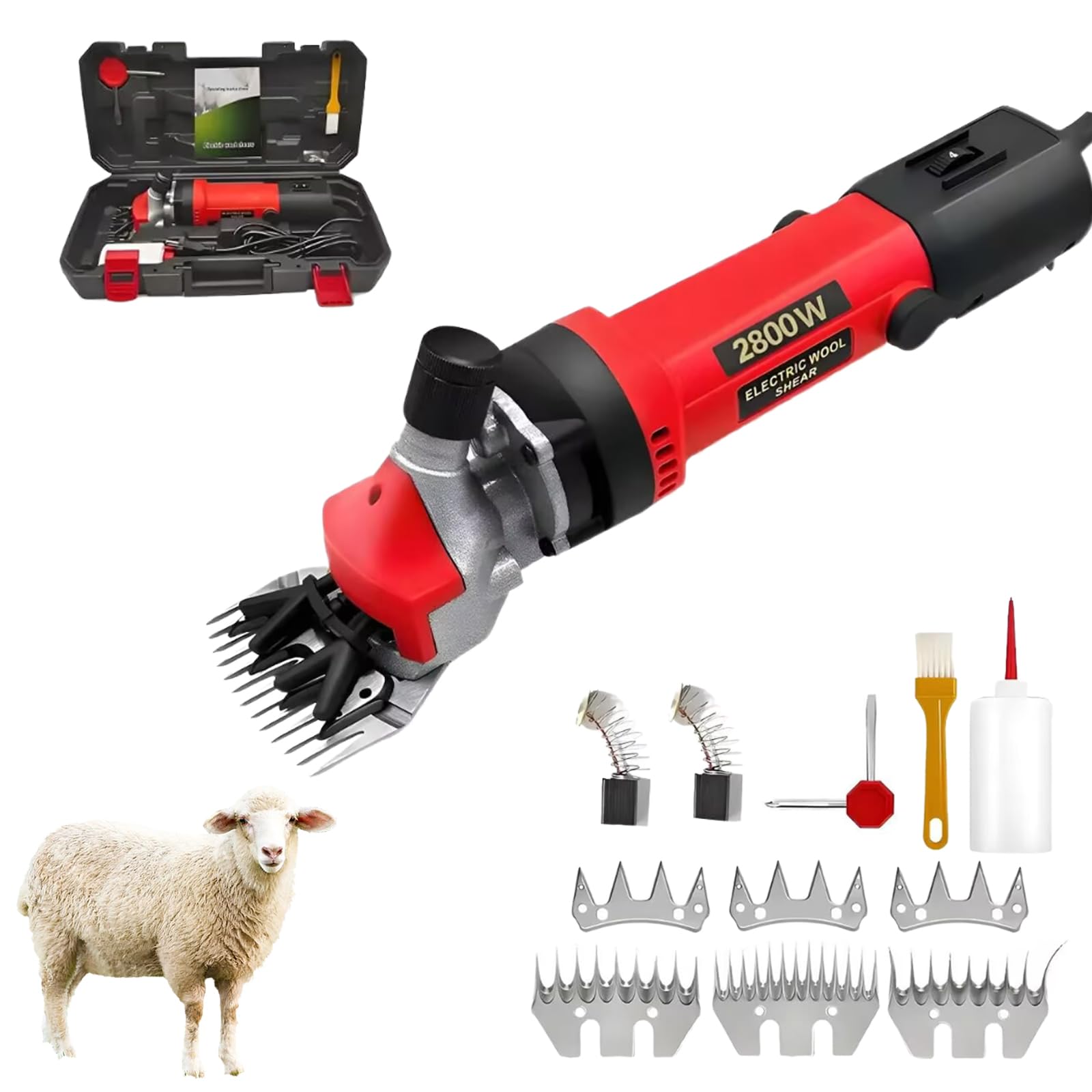 Esquiladora eléctrica para ovejas, potentes tijeras para ovejas de 2800r/min con 6 velocidades y 6 cuchillas de repuesto para ovejas, cabras, ganado, granjas