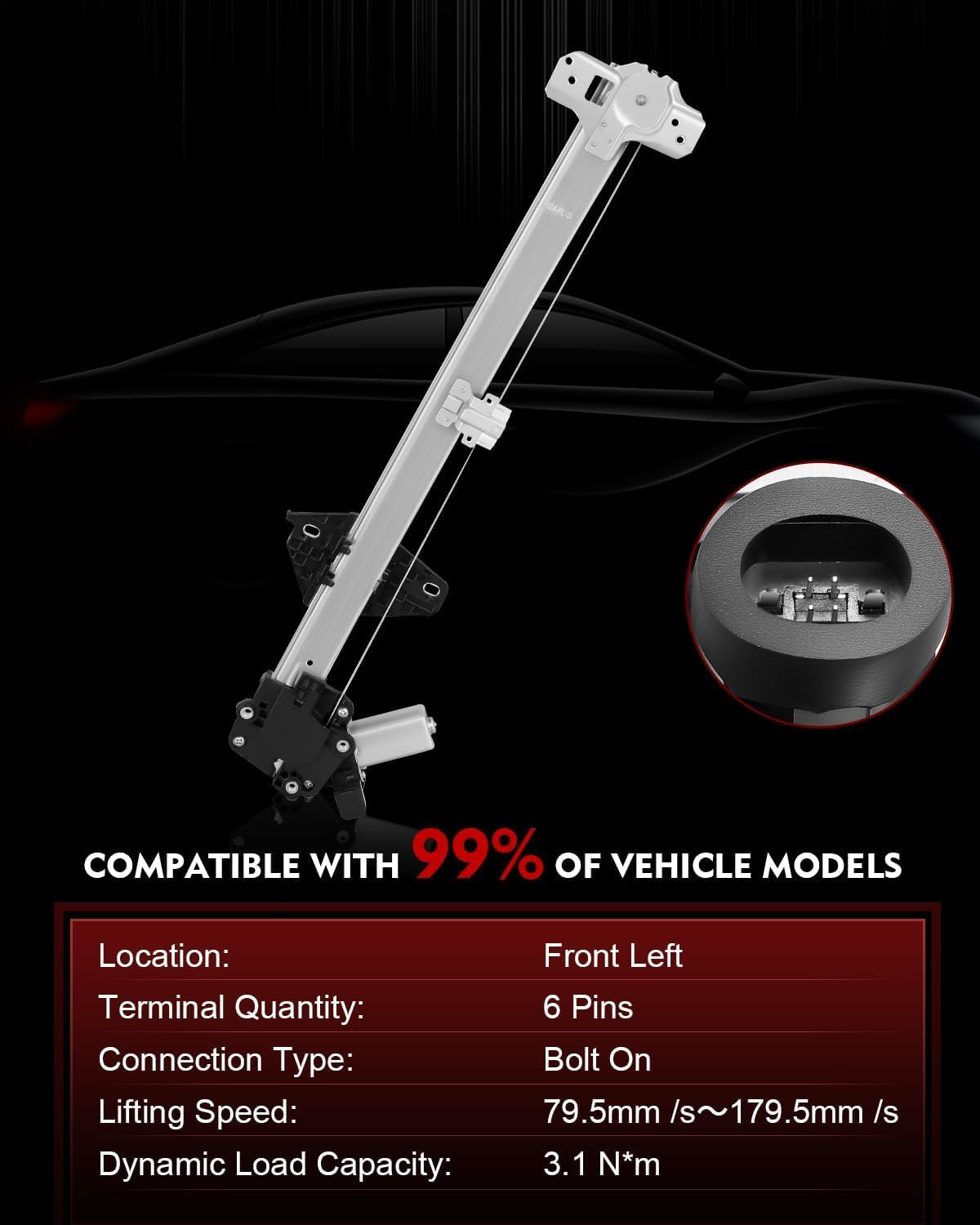 Front Left Driver Side Power Window Regulator with Motor for:-Honda CRV 2007 2008 2009 2010 2011, for CR-V 07 08 09 10 11, 6 Pins Connector Replace# 72250-SWA-A01 748-160 WL44173 660304 88182