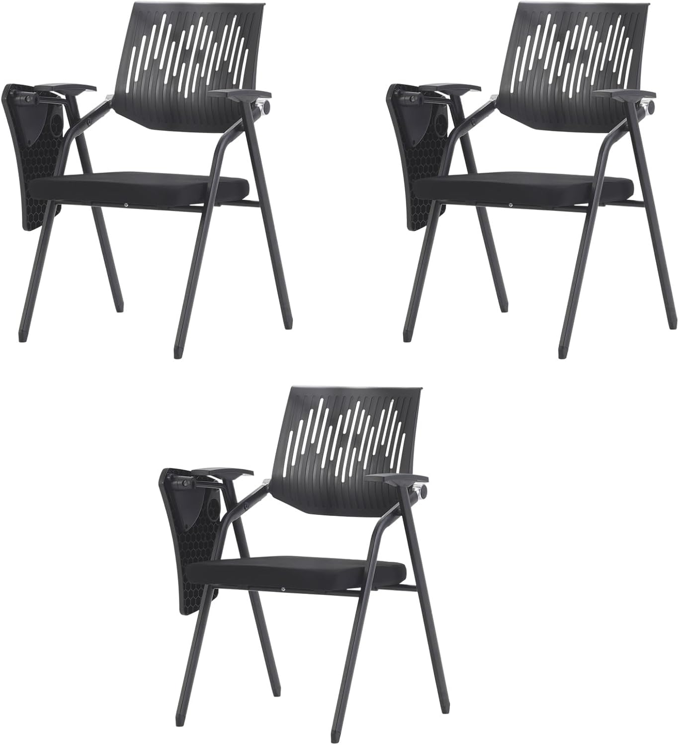 Foldable Conference Chair,Portable Office Chair,Folding Office Chair,Length 48 x Width 56cm,Chair with Table Attached,Conference Room Training Table and Chair Integrated Stool(Black)