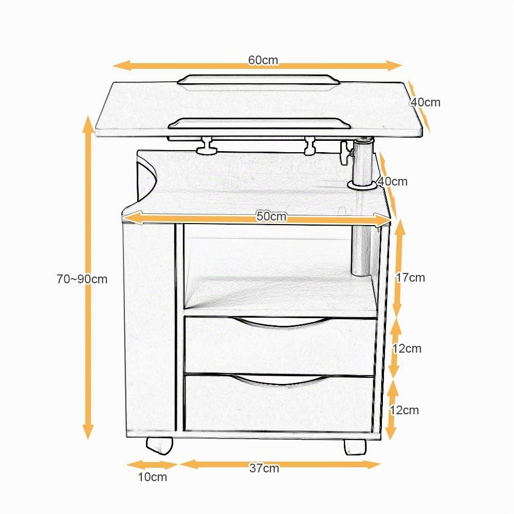sogesfurniture Comodino in legno Comodino Tavolino laterale, Supporto mobile per laptop Mobiletto di stoccaggio per comodino con 2 cassetti per camera da letto, 50x40x46cm, Rovere BHEU-CT1-OK