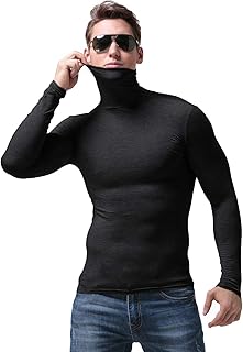 SALNIER Men Basic Turtleneck Slim Fit Long Sleeve Pullover Top Solid Thermal Knitted T-Shirt Sweaters Soft Lightweight Shirt (Black, M)