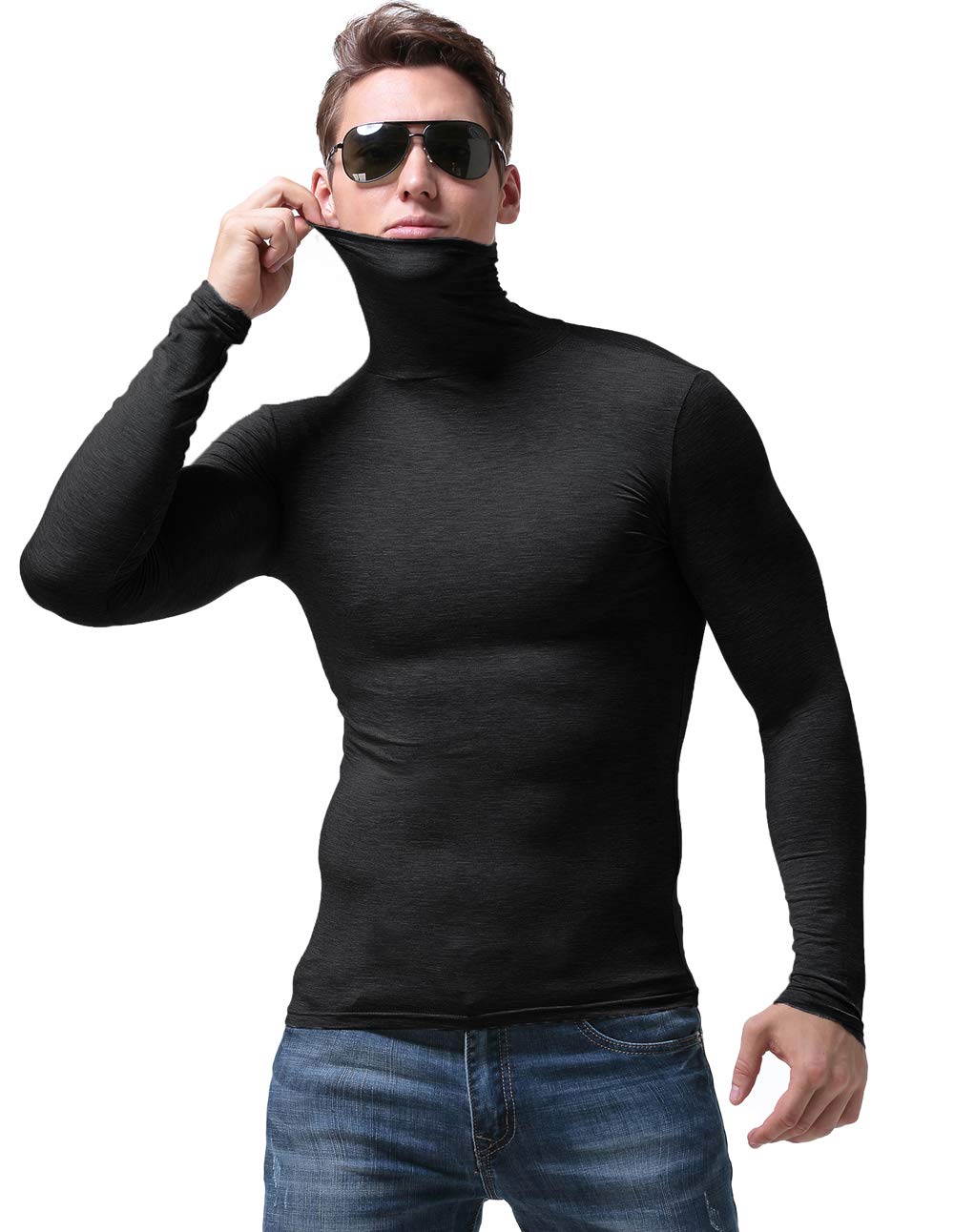 salnier Men Basic Turtleneck Slim Fit Long Sleeve Pullover Top Solid Thermal Knitted T-Shirt Sweaters Soft Lightweight Shirt-picture-42