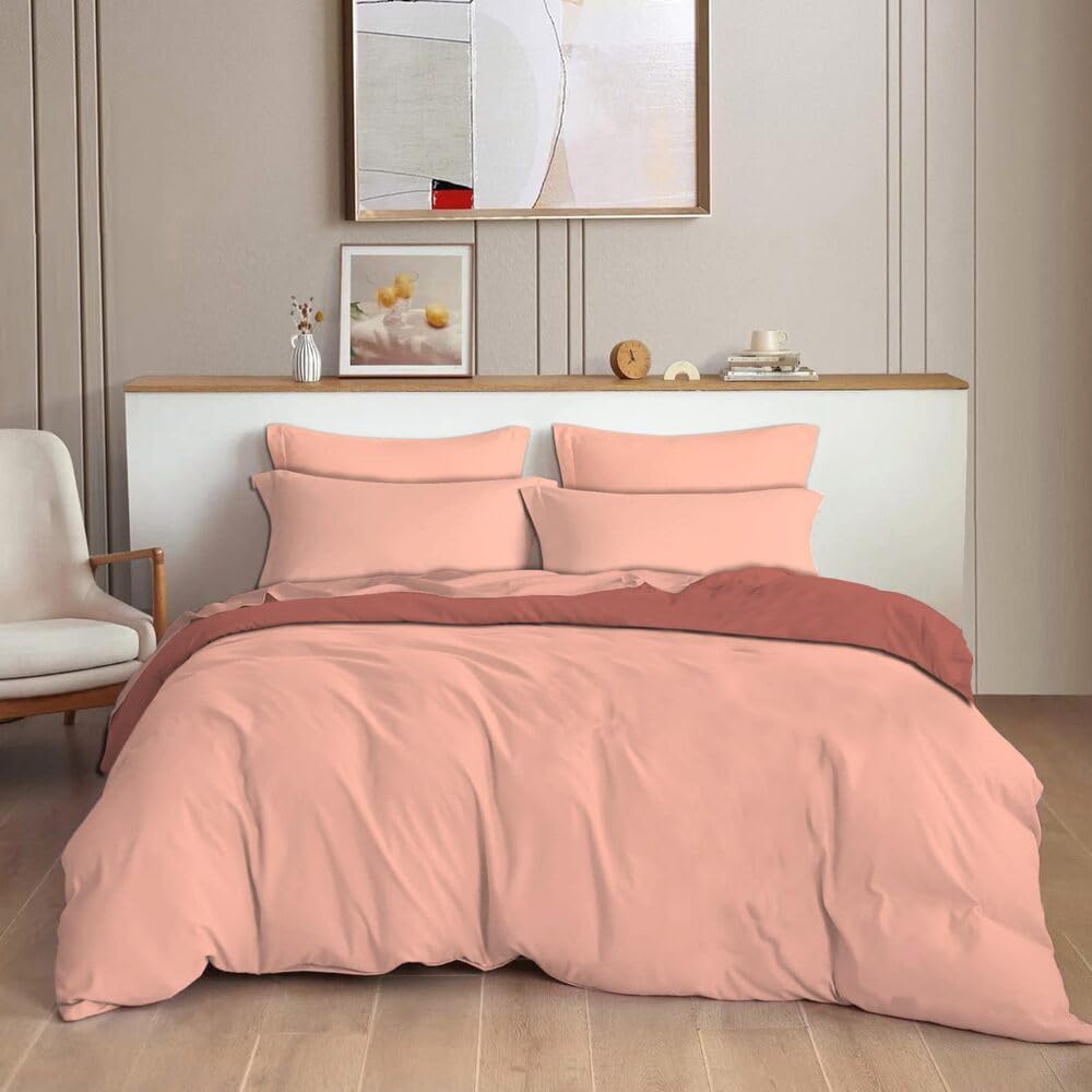 TIB Glace Cotton Plain Duvet Cover King Size | Blanket Cover Double Bed | Quilt Cover Double Bed with Zipper 140 GSM, 90x100, Peach