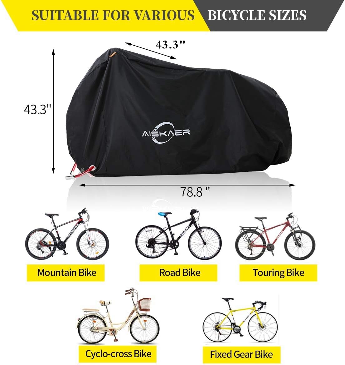 Aiskaer Bicycle Cover with Lock Hole Reflective Safety Loops for 29er Mountain Road Electric Bike Motorcycle Cruiser Outdoor Storage, Waterproof, Anti-UV, Heavy Duty Ripstop Material 210D : Sports & Outdoors