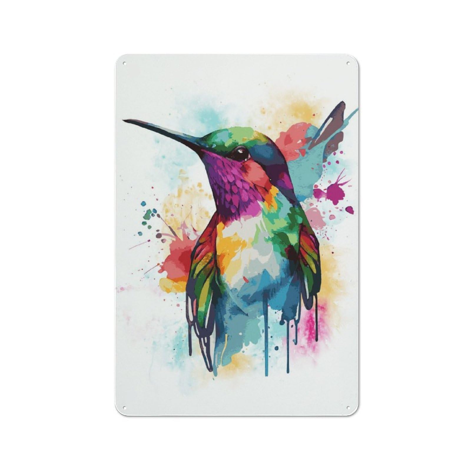 Watercolor Hummingbird Art Retro-style Metal Sign 30x20cm for Guest Room Or Hallway, for Hallway Wall Decor Fans
