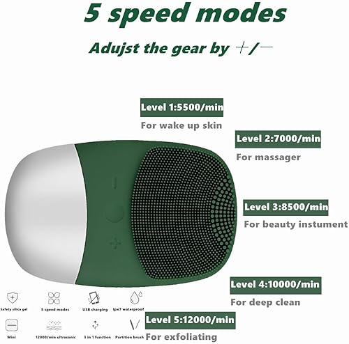 Miniatura 3 de MEGAN Cepillo de limpieza facial, limpiador facial de silicona eléctrico recargable por USB, masajeador facial sónico impermeable IPX7, cepillo