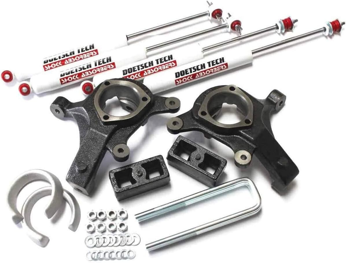 RTZ - Compatible with Chevrolet GMC Sierra Silverado 1500 99-06 Pickup Truck Lift Kit 5" Front Iron Lift Spindles & Lift Coil Spacers + 3" Rear Lift Block Kit + Rear DT 9000's Nitrogen Gas Shocks 2WD