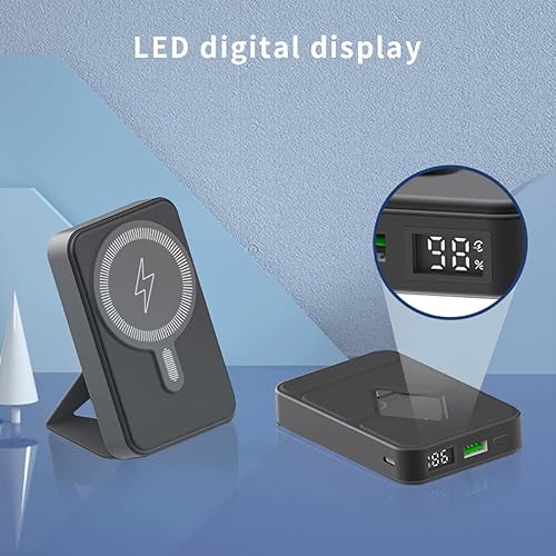 Miniatura 4 de 8AMTECH Cargador portátil de 10000 mAh, banco de energía inalámbrico magnético de 15 W, carga rápida con soporte plegable para iPhone 141312 Series