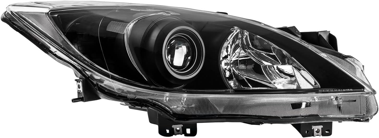 KAX Headlight Assembly for 2010-2013 Mazda 3 For 2010-2013 Mazda 3 Sport Clear Reflector Clear Lens Black Housing BBM4510L0K, BBM4510K0K MA2518130,MA2519130