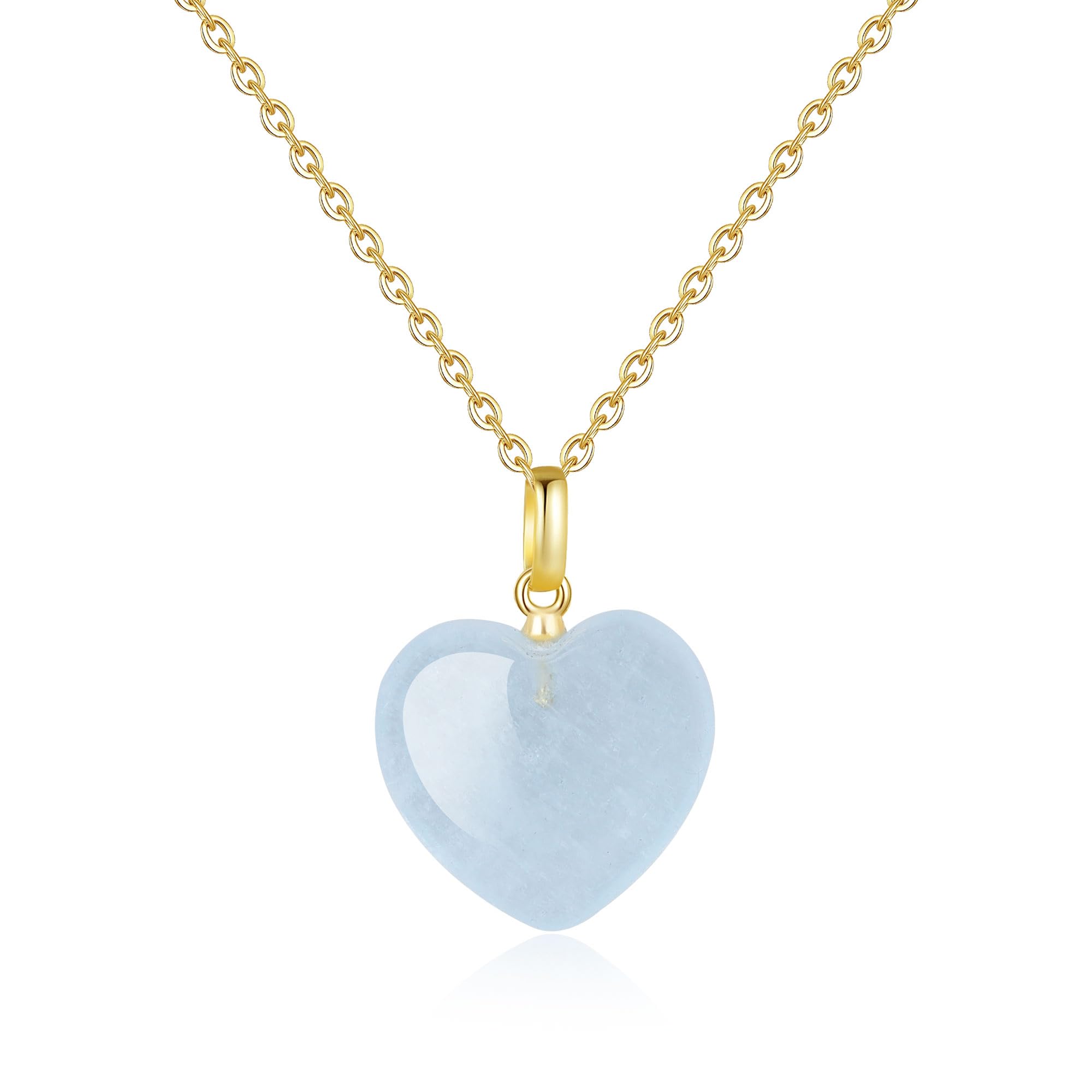 COAI Geschenkideen 925 Sterling Silber Damen Goldkette mit Naturstein Herz Anhänger Halskette