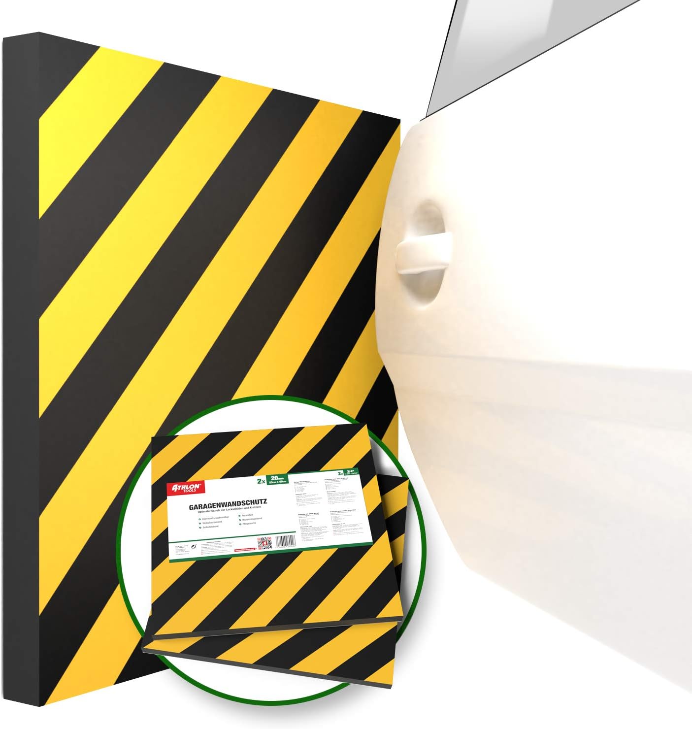 Protection Murale Garage ATHLON Tools - 2 Panneaux Réfléchissants 50x50cm - Autocollant Antichoc Jaune/Noir
