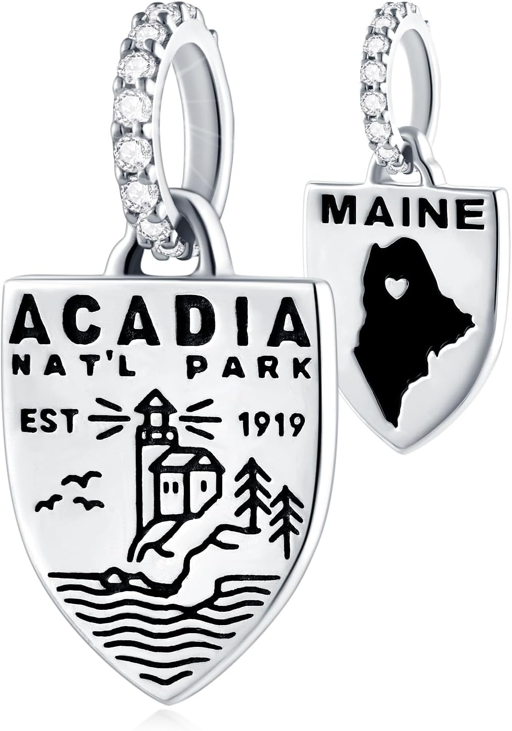 Acadia National Park Shield-Shaped Dangle Charms, fit Pandora Travel Bracelet/Necklace, 925 Sterling Silver Lighthouse Maine Pendant Bead, Gift for Family/USA Souvenir/Wife - Image 5