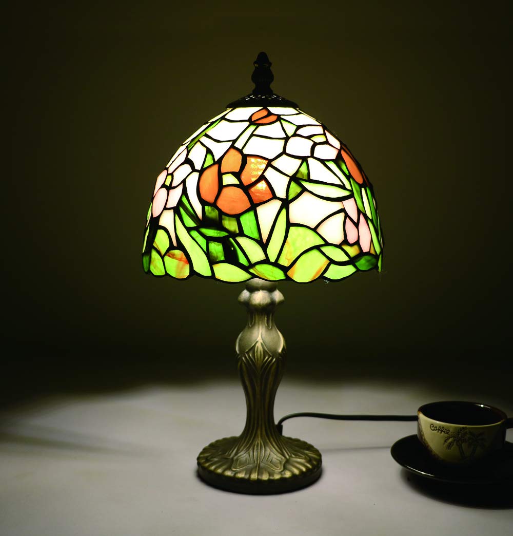 Lámparas de mesa pequeñas Tiffany, lámpara de flores para salón, luces de noche de vidrieras pastorales, lámpara de lectura de escritorio para dormitorio[Sin bombillas]
