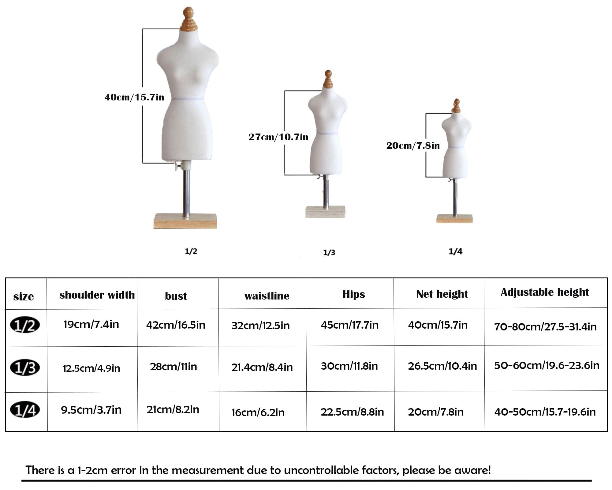Schneiderpuppe Schneiderpuppe Mode Mini Schaufensterpuppe Kleid Form – Abnehmbarer und verstellbarer Massivholzsockel – weiblicher Halbmaßstab Drapierständer