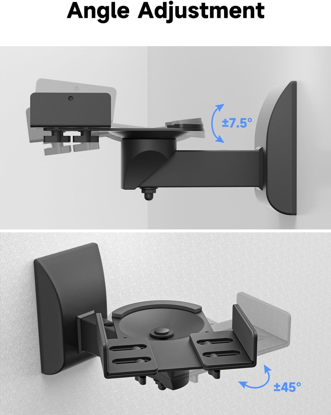 Detailed view of the tilt and swivel adjustment mechanisms on the speaker mount.
