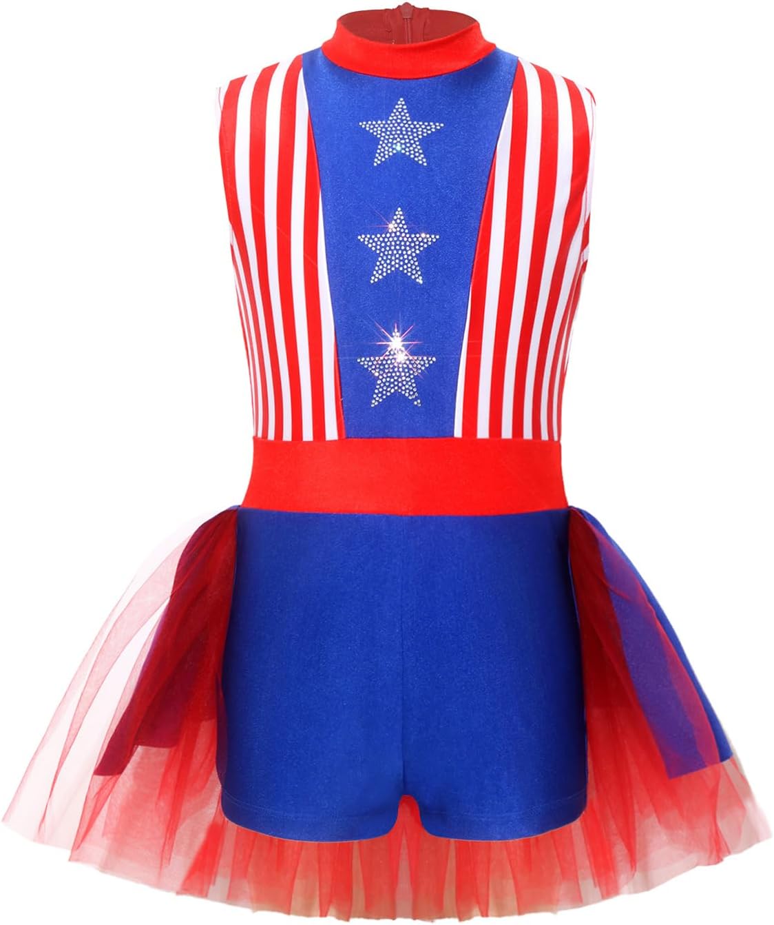 Linjinx Girls Sleeveless Ance Leotards Shiny Rhinestone Stars Striped Printed Figure Skating Bodysuit