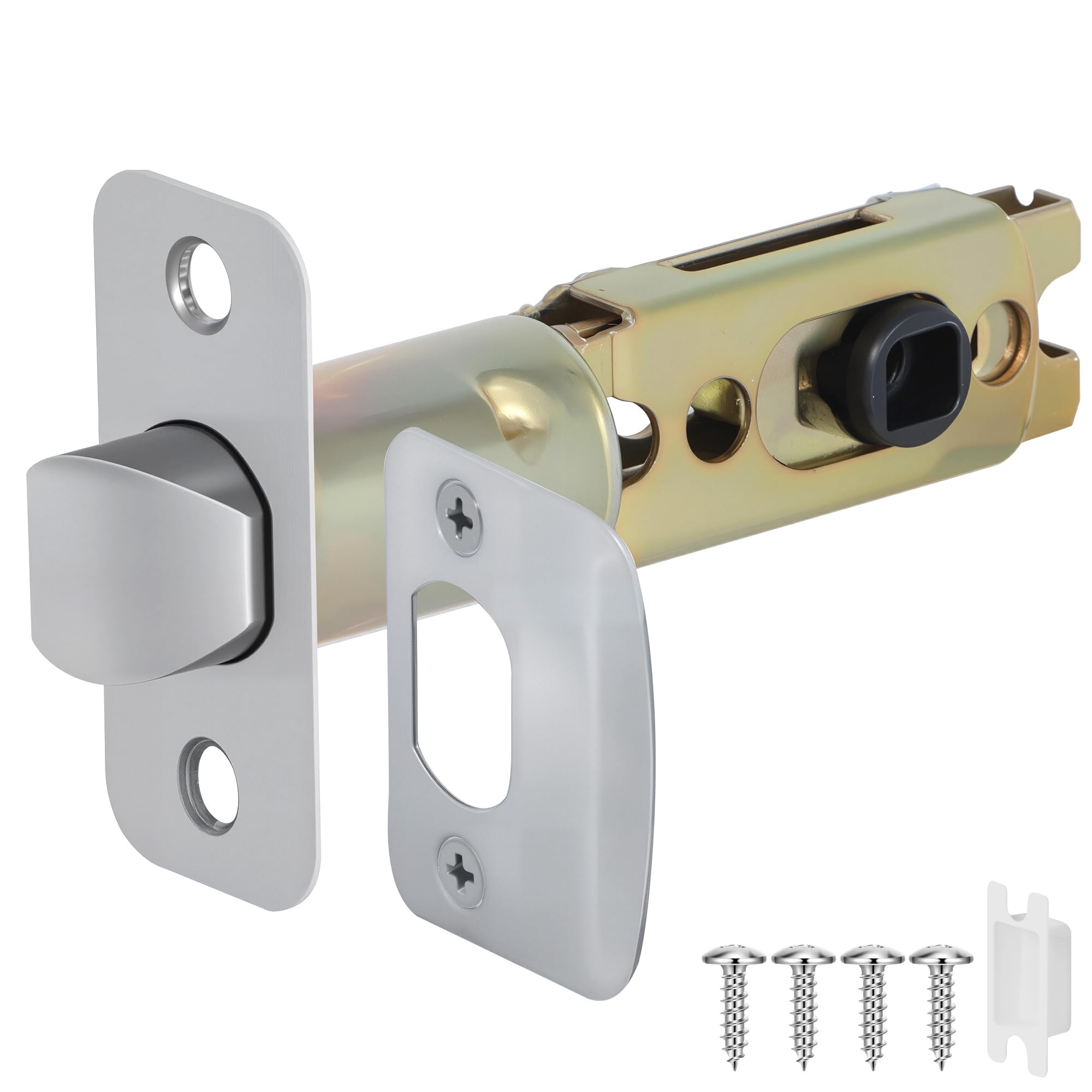 Photo 1 of 1 Pack Nickel Door Latch Replacement, 8mm Big Spindle Hole, 45°Turning Angle, 2-3/8'' or 2-3/4'' Backset Door Deadlatch, Stainless Steel Round Corner Door Lock Replacement Parts