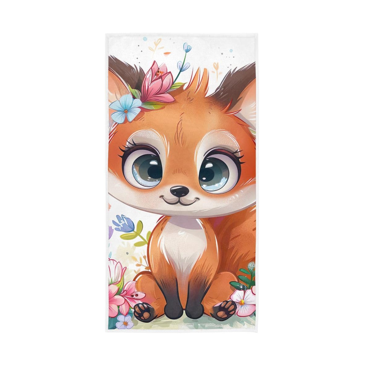 LSRCPD Fox with Flowers Cartoon Hand Towel, 15 x 30 Inches, Soft Highly Absorbent Towels for Bathroom Gym Hotel