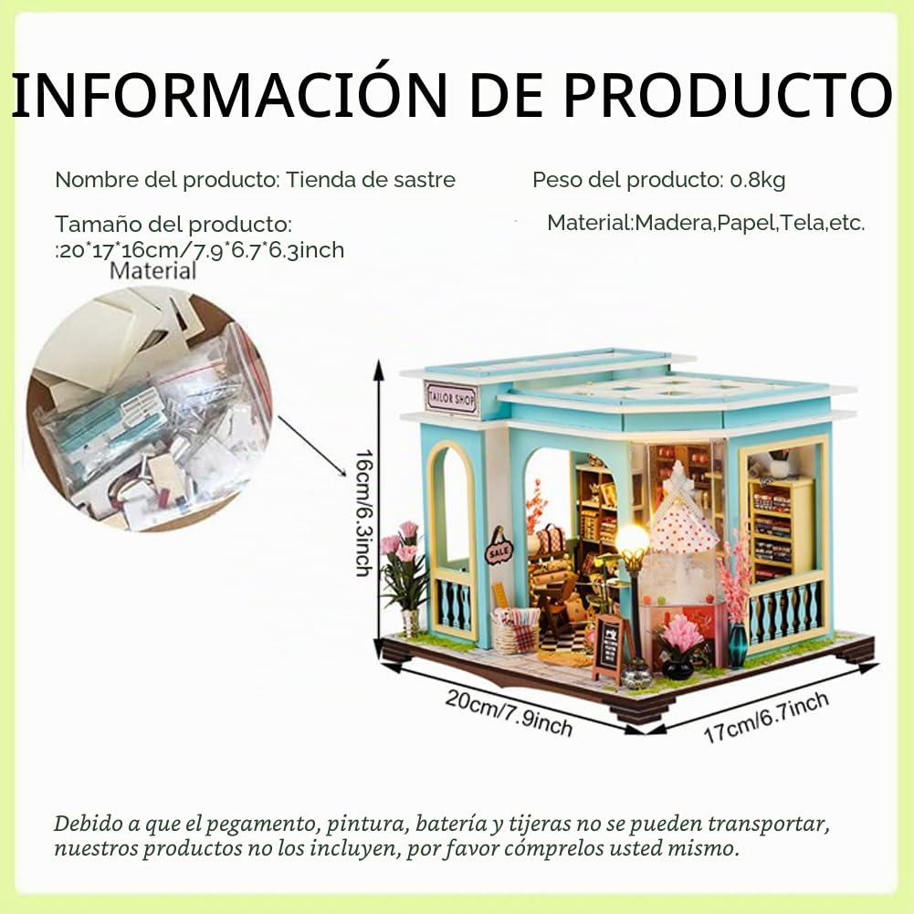 Accesorios de madera para casa de muñecas, kit de casa en miniatura para adultos, kit creativo de sastre con muebles y luces LED para regalo de cumpleaños de mujer