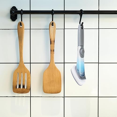 Miniatura 7 de Bupto Dishwand con mango con 6 cabezales de cepillo reemplazables, sin fugas, sin arañazos, dispensador de lavavajillas para ollas, fregaderos,