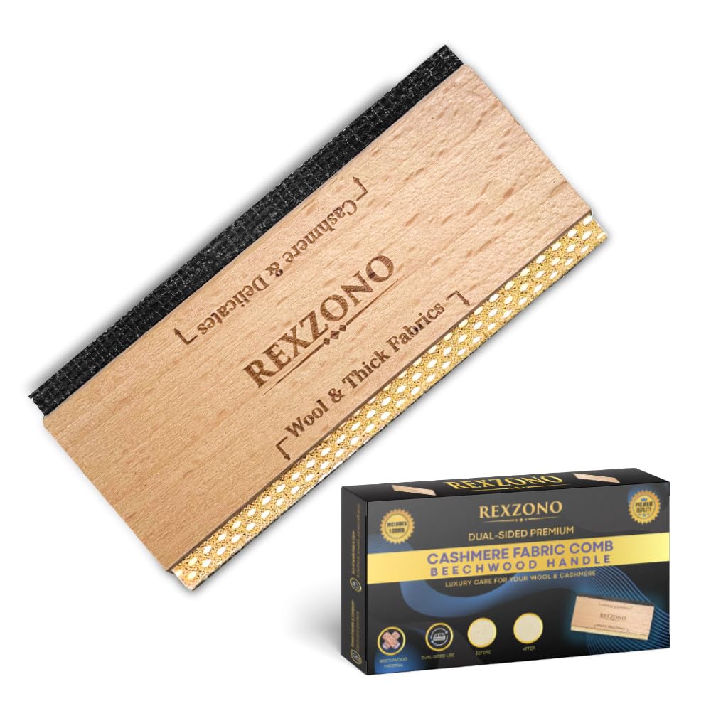 Rexzono Beechwood Cashmere Comb, Wooden Fabric Shaver, Portable Depiller Tool for Sweaters, Wool, Knits, Scarves, and Clothing, Removes Fuzz, Bobbles, and Pills